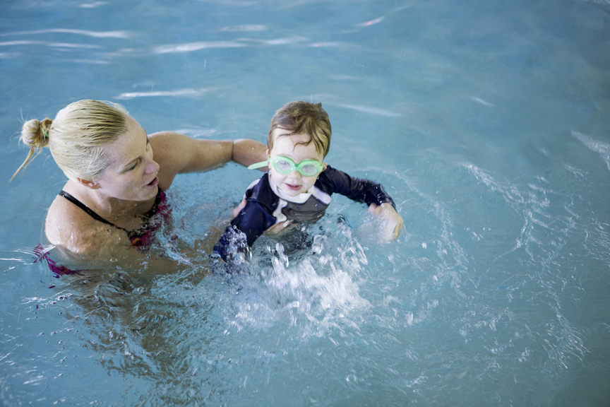 Child at swim lessons
