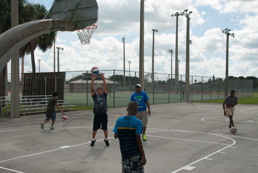 Team playing basketball