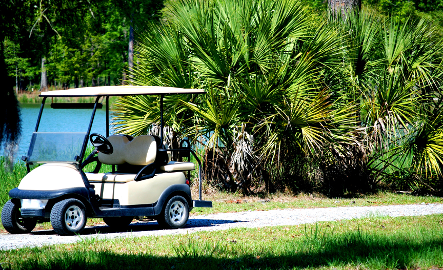 Golf cart on park trail