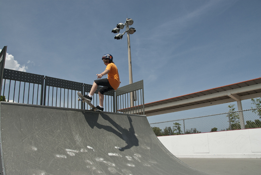 Skate park in Boynton Beach with child skateboarding
