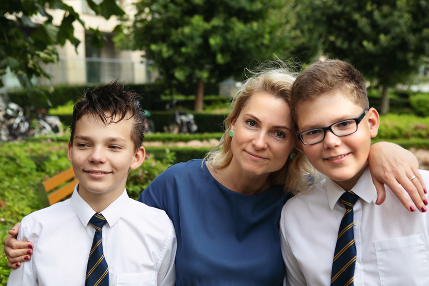 Mother and two boys.