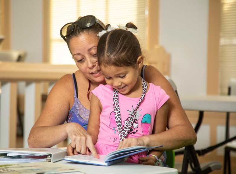 Mother and daughter reading.