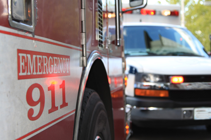 ambulance and police vehicle.